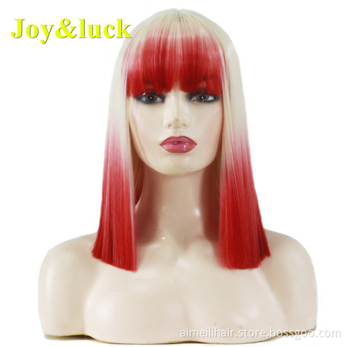 Short Wigs For Women Shoulder Length Blonde Ombre Blue Color Party Hairstyle Natural Straight Cosplay Wig Synthetic Hair Wigs